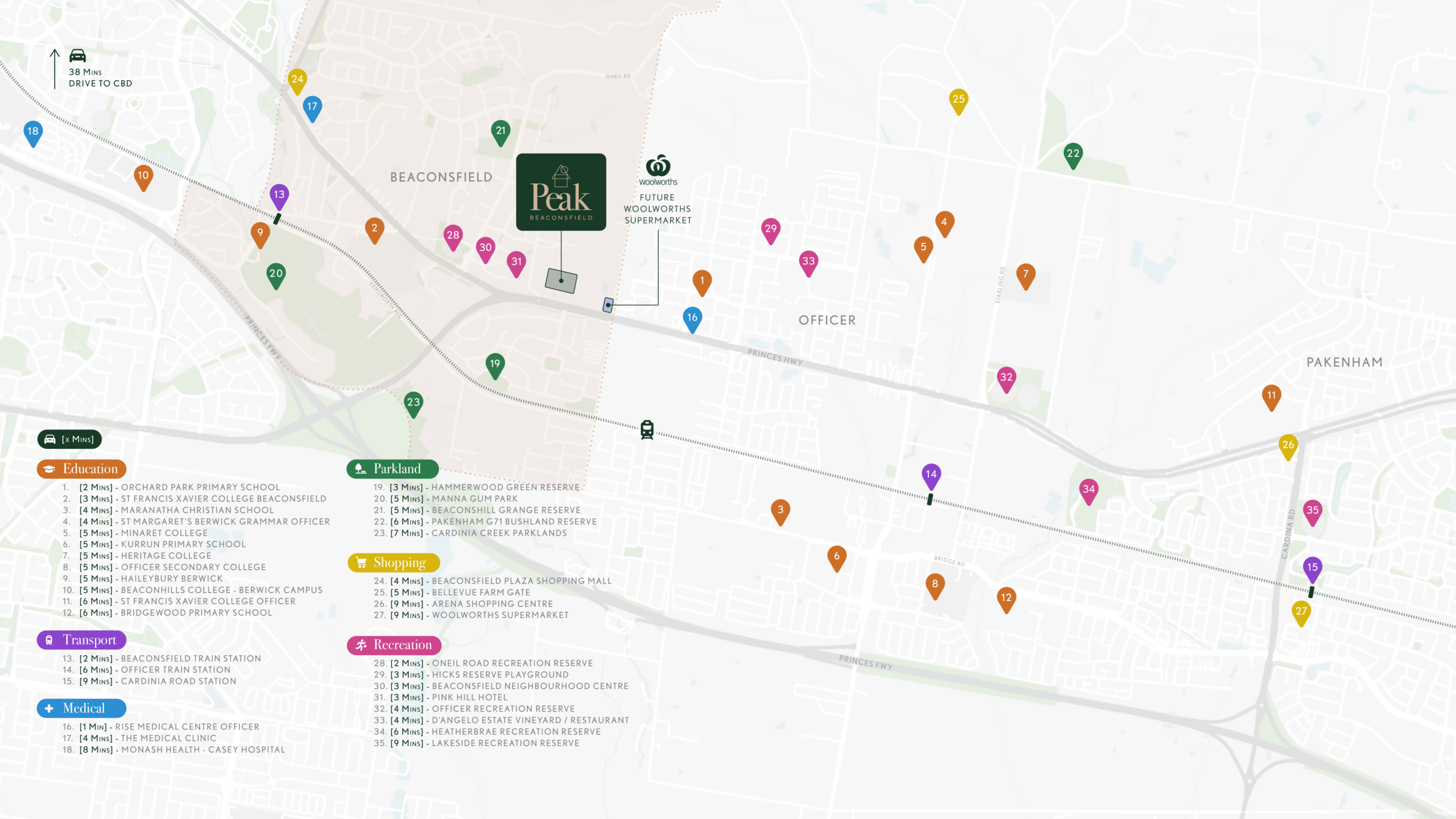 Peak Beaconsfield amenity map